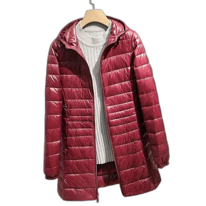 Effortless Purple Puffer Jacket for Women with High Neck Long Sleeve Quilted Casual Style
