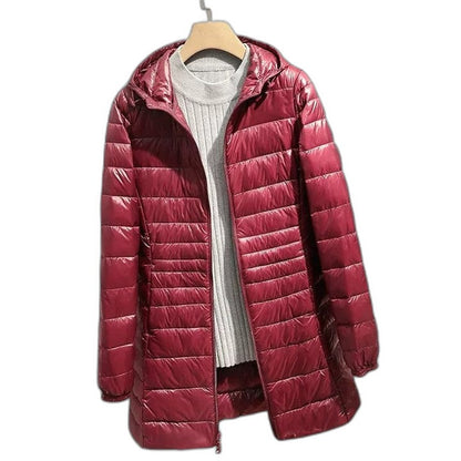 Effortless Purple Puffer Jacket for Women with High Neck Long Sleeve Quilted Casual Style