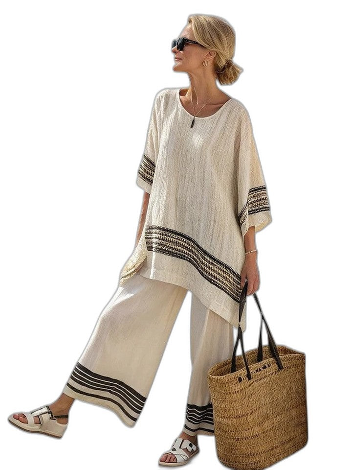Effortless Purple Striped Two Piece Set for Women with Oversized Casual Style