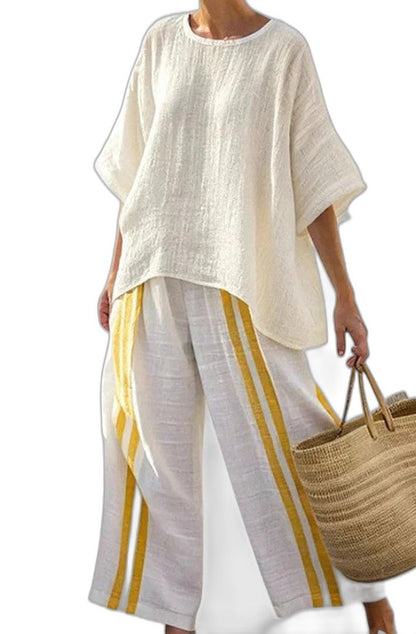 Effortless Purple Striped Two Piece Set for Women with Oversized Casual Style