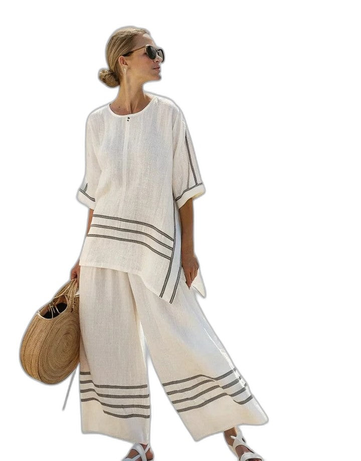 Effortless Purple Striped Two Piece Set for Women with Oversized Casual Style