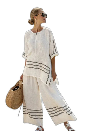Effortless Purple Striped Two Piece Set for Women with Oversized Casual Style