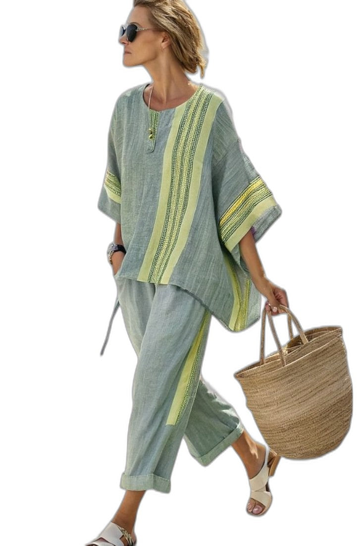 Effortless Purple Striped Two Piece Set for Women with Wide Leg Oversized Casual Style