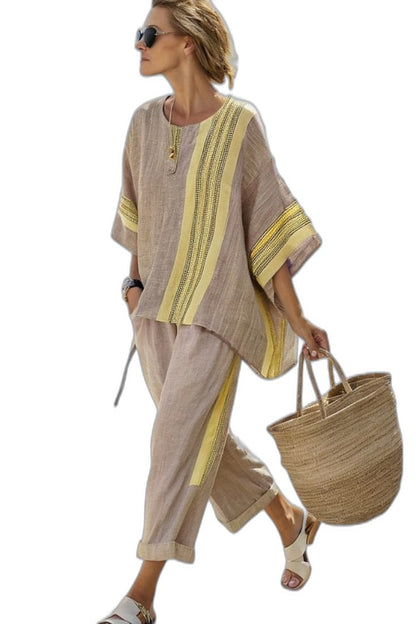 Effortless Purple Striped Two Piece Set for Women with Wide Leg Oversized Casual Style