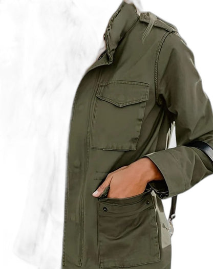 Effortless Red Jacket for Women with Collared Long Sleeve Button Front Pockets Casual Style