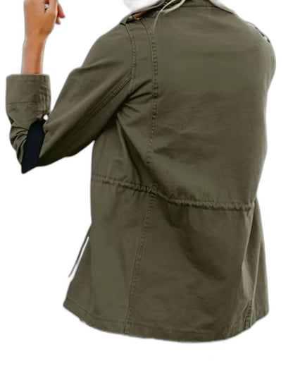Effortless Red Jacket for Women with Collared Long Sleeve Button Front Pockets Casual Style