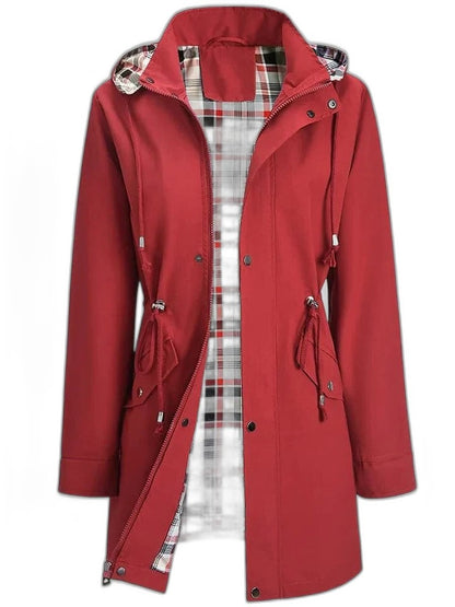 Effortless Red Jacket for Women with Collared Long Sleeve Pockets Casual Style