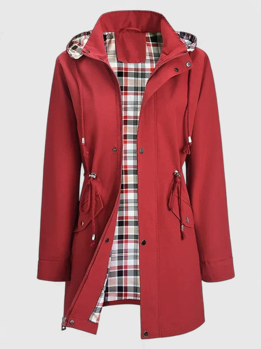 Effortless Red Jacket for Women with Collared Long Sleeve Pockets Casual Style