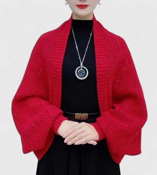 Effortless Red Knit Cardigan Sweater for Women with Long Sleeve Cropped Oversized Casual Style