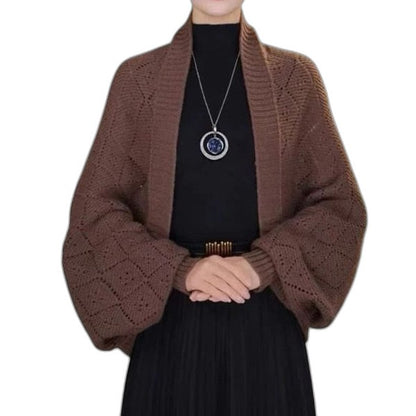 Effortless Red Knit Cardigan Sweater for Women with Long Sleeve Cropped Oversized Casual Style