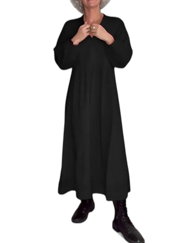 Effortless Red Knit Maxi Dress for Women with Crew Neck Long Sleeve Flowing Casual Style