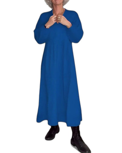 Effortless Red Knit Maxi Dress for Women with Crew Neck Long Sleeve Flowing Casual Style