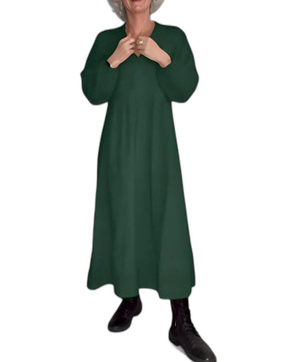 Effortless Red Knit Maxi Dress for Women with Crew Neck Long Sleeve Flowing Casual Style