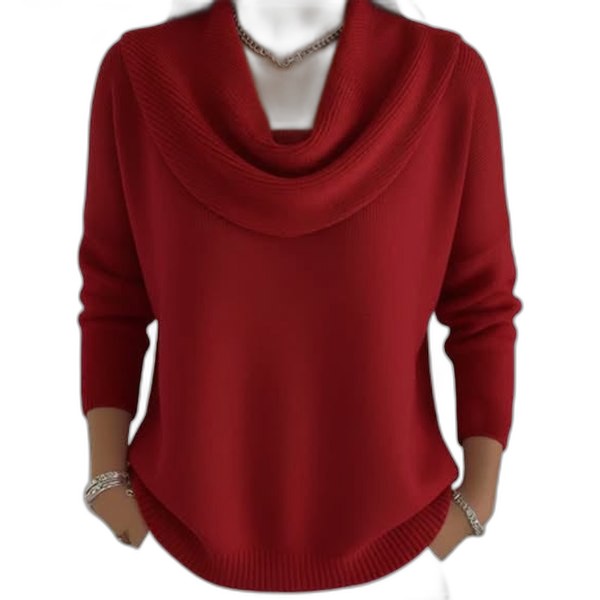 Effortless Red Knit Sweater for Women with Cowl Neck Long Sleeve Casual Style