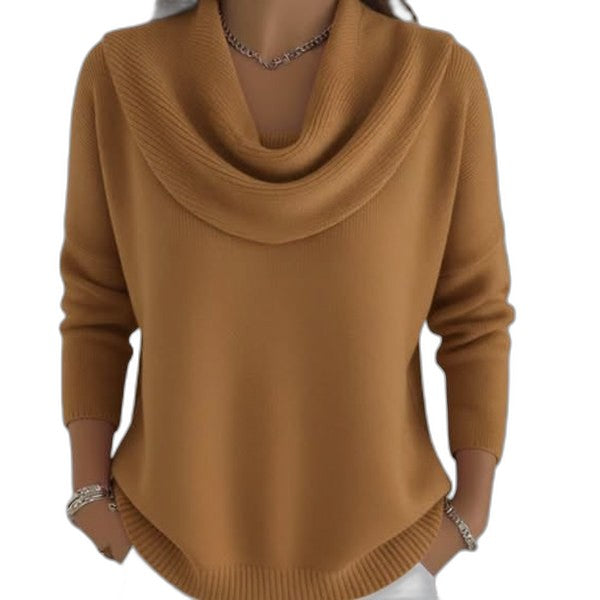 Effortless Red Knit Sweater for Women with Cowl Neck Long Sleeve Casual Style