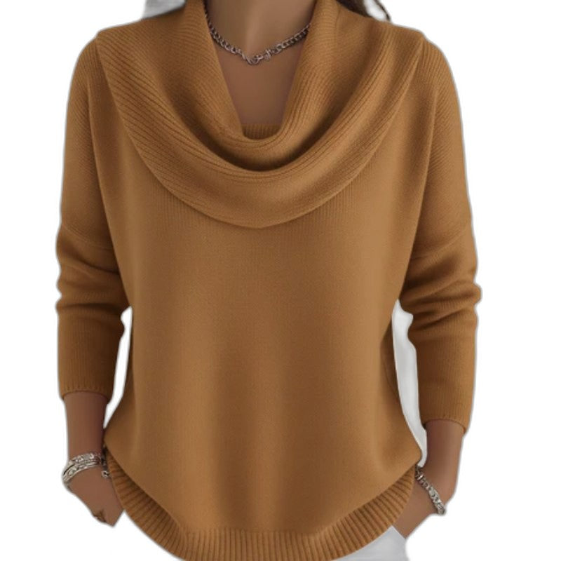 Effortless Red Knit Sweater for Women with Cowl Neck Long Sleeve Casual Style