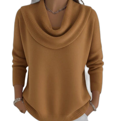 Effortless Red Knit Sweater for Women with Cowl Neck Long Sleeve Casual Style