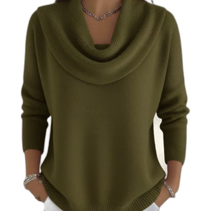 Effortless Red Knit Sweater for Women with Cowl Neck Long Sleeve Casual Style