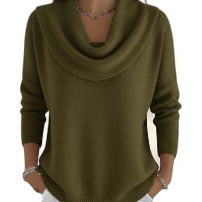 Effortless Red Knit Sweater for Women with Cowl Neck Long Sleeve Casual Style