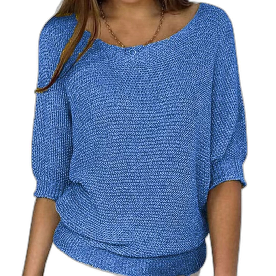 Effortless Red Knit Sweater for Women with V Neck Elbow Sleeve Oversized Casual Style