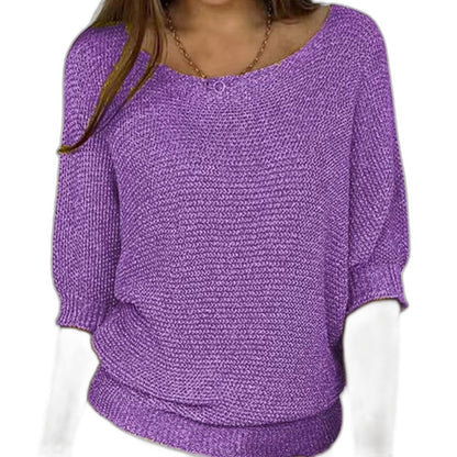 Effortless Red Knit Sweater for Women with V Neck Elbow Sleeve Oversized Casual Style