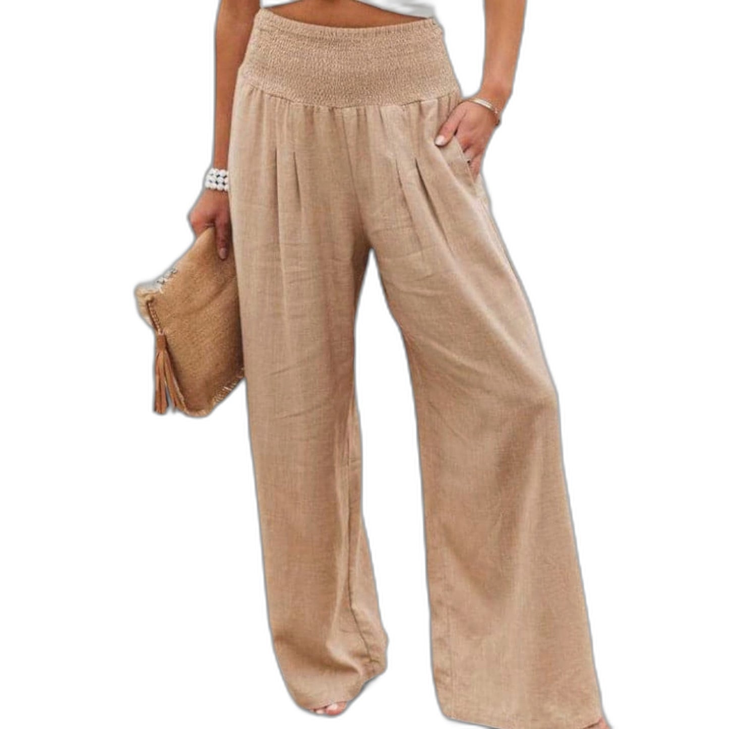 Effortless Red Linen Wide Leg Pants for Women with High Waisted Casual Style