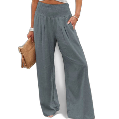 Effortless Red Linen Wide Leg Pants for Women with High Waisted Casual Style