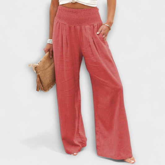 Effortless Red Linen Wide Leg Pants for Women with High Waisted Casual Style