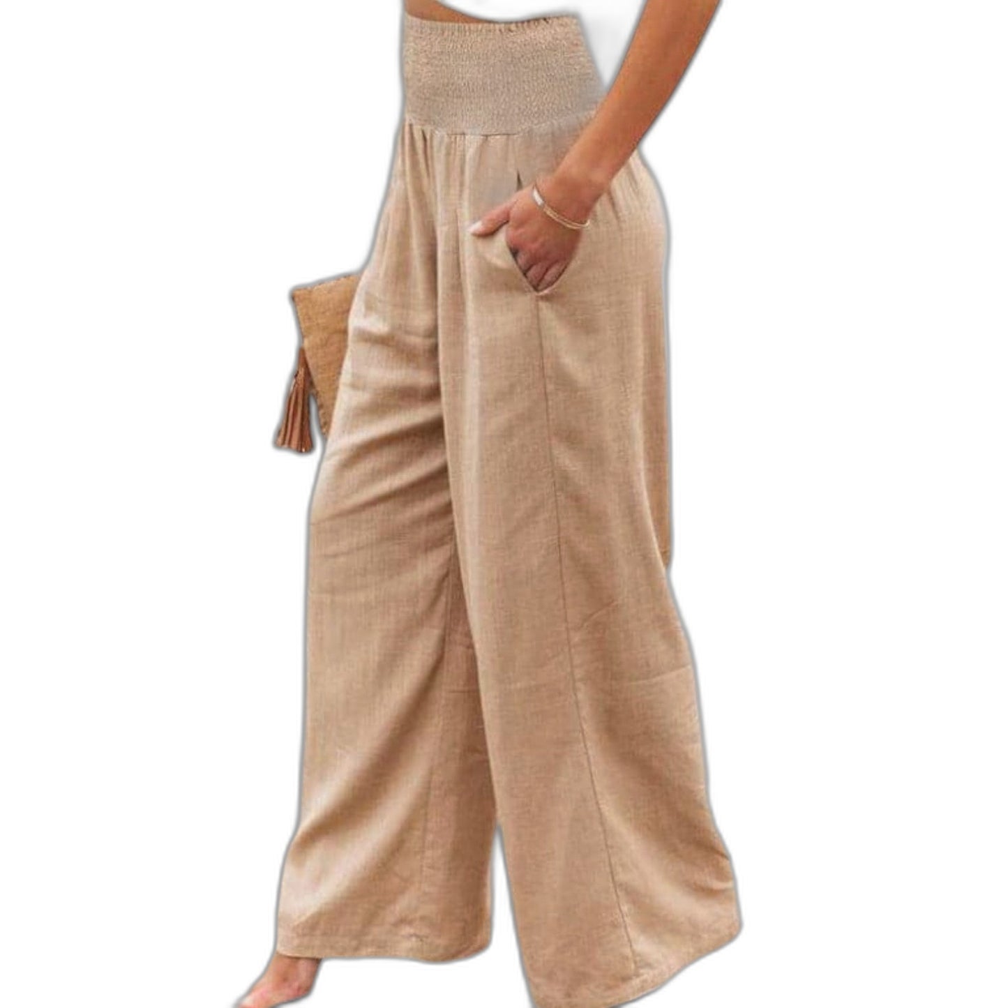 Effortless Red Linen Wide Leg Pants for Women with High Waisted Casual Style