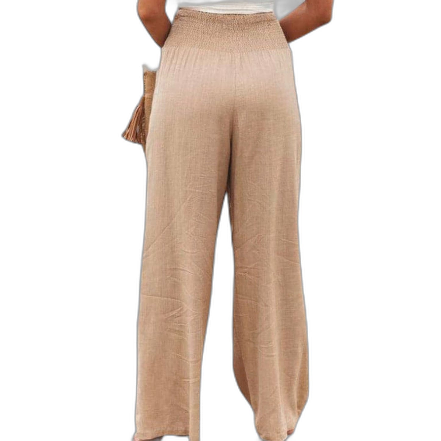 Effortless Red Linen Wide Leg Pants for Women with High Waisted Casual Style