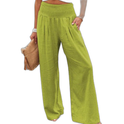 Effortless Red Linen Wide Leg Pants for Women with High Waisted Casual Style