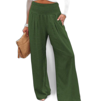 Effortless Red Linen Wide Leg Pants for Women with High Waisted Casual Style