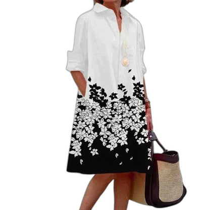 Effortless Red Midi Dress for Women with Collared Long Sleeve Button Front Flowing Pockets Casual Style