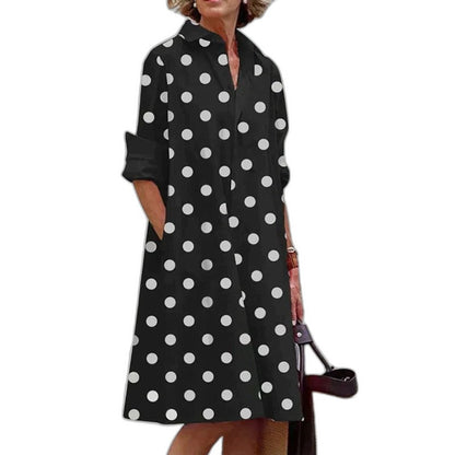 Effortless Red Midi Dress for Women with Collared Long Sleeve Button Front Flowing Pockets Casual Style