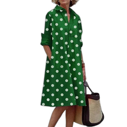 Effortless Red Midi Dress for Women with Collared Long Sleeve Button Front Flowing Pockets Casual Style