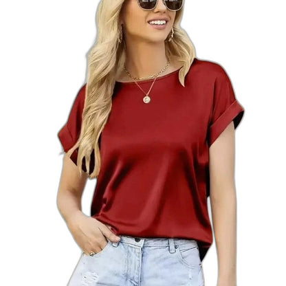 Effortless Red T Shirt for Women with Crew Neck Short Sleeve Casual Style