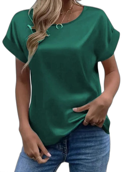 Effortless Red T Shirt for Women with Crew Neck Short Sleeve Casual Style