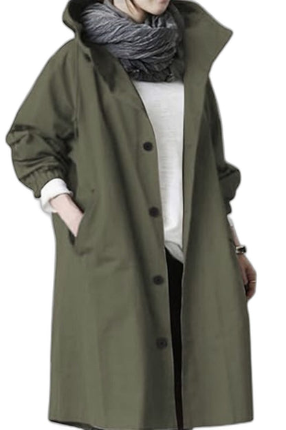 Effortless Red Trench Coat for Women with Collared Long Sleeve Button Front Oversized Pockets Casual Style