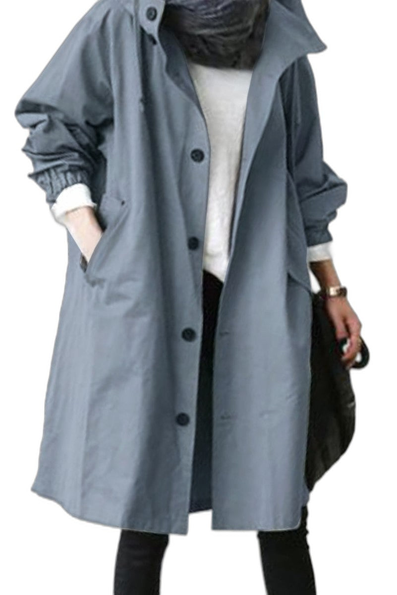 Effortless Red Trench Coat for Women with Collared Long Sleeve Button Front Oversized Pockets Casual Style