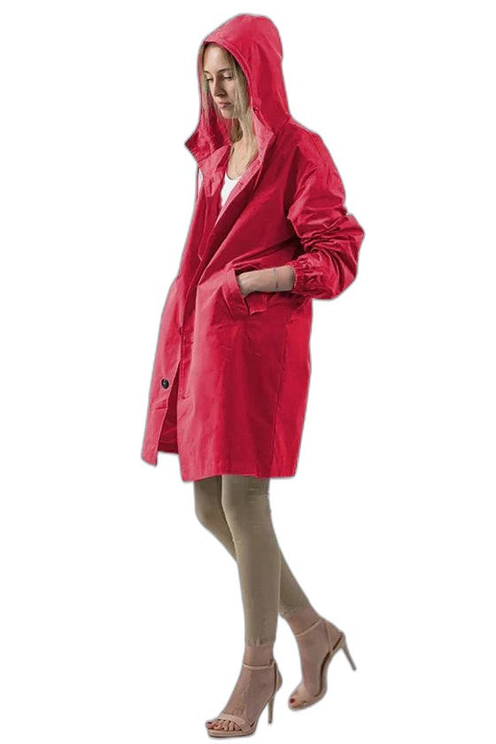 Effortless Red Trench Coat for Women with Collared Long Sleeve Button Front Oversized Pockets Casual Style