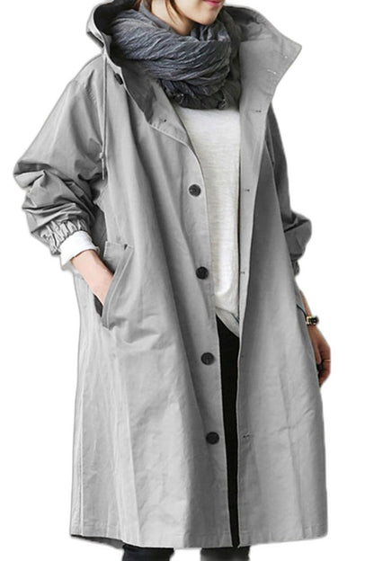 Effortless Red Trench Coat for Women with Collared Long Sleeve Button Front Oversized Pockets Casual Style