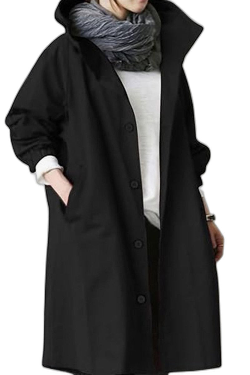 Effortless Red Trench Coat for Women with Collared Long Sleeve Button Front Oversized Pockets Casual Style