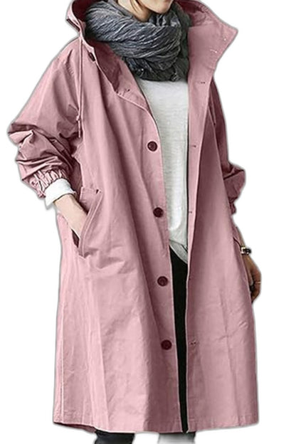 Effortless Red Trench Coat for Women with Collared Long Sleeve Button Front Oversized Pockets Casual Style