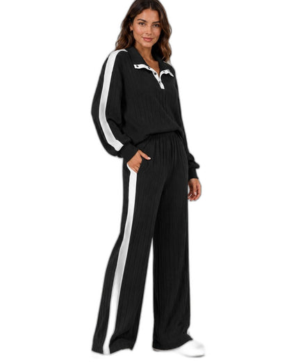 Effortless Ribbed Two Piece Set for Women with Wide Leg Casual Style