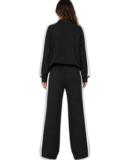 Effortless Ribbed Two Piece Set for Women with Wide Leg Casual Style
