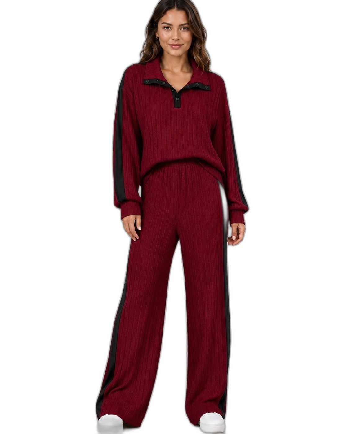 Effortless Ribbed Two Piece Set for Women with Wide Leg Casual Style