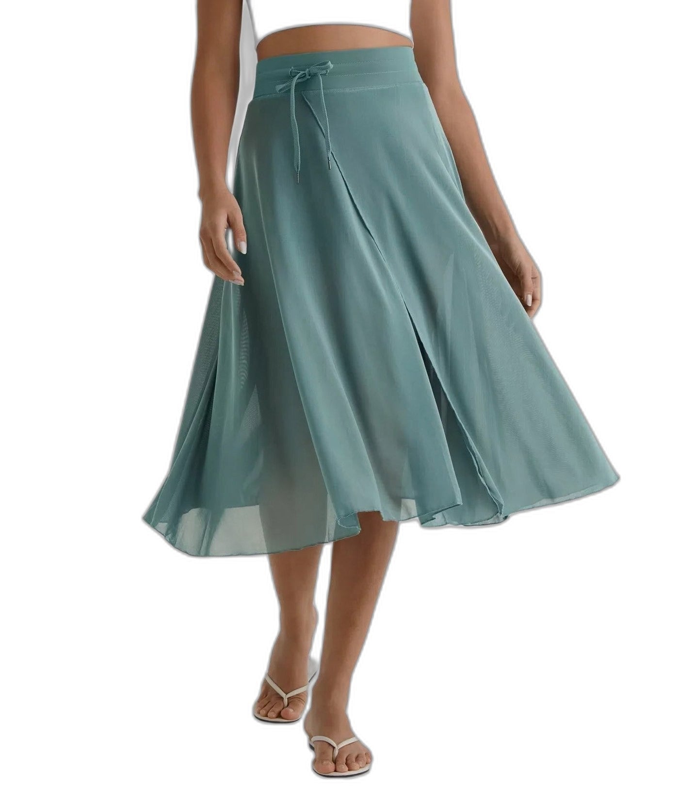 Effortless Sage Green Chiffon Midi Skirt for Women with A Line Flowing Casual Style