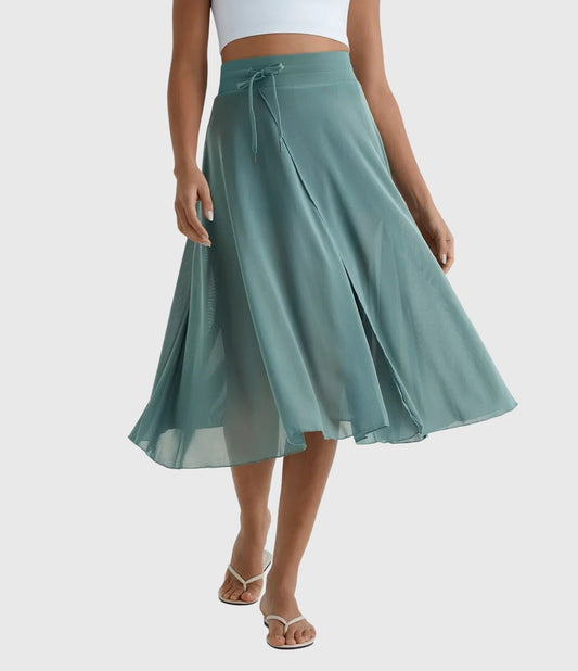 Effortless Sage Green Chiffon Midi Skirt for Women with A Line Flowing Casual Style