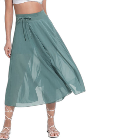 Effortless Sage Green Chiffon Midi Skirt for Women with A Line Flowing Casual Style