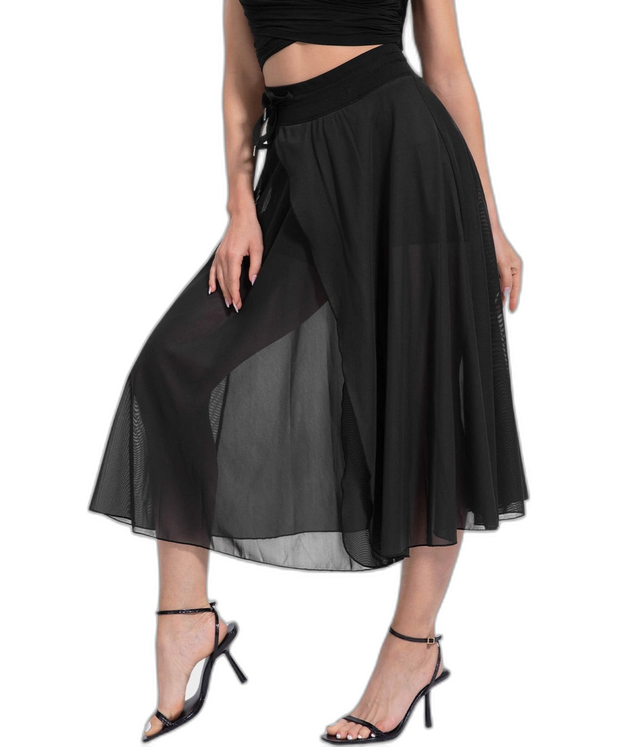 Effortless Sage Green Chiffon Midi Skirt for Women with A Line Flowing Casual Style